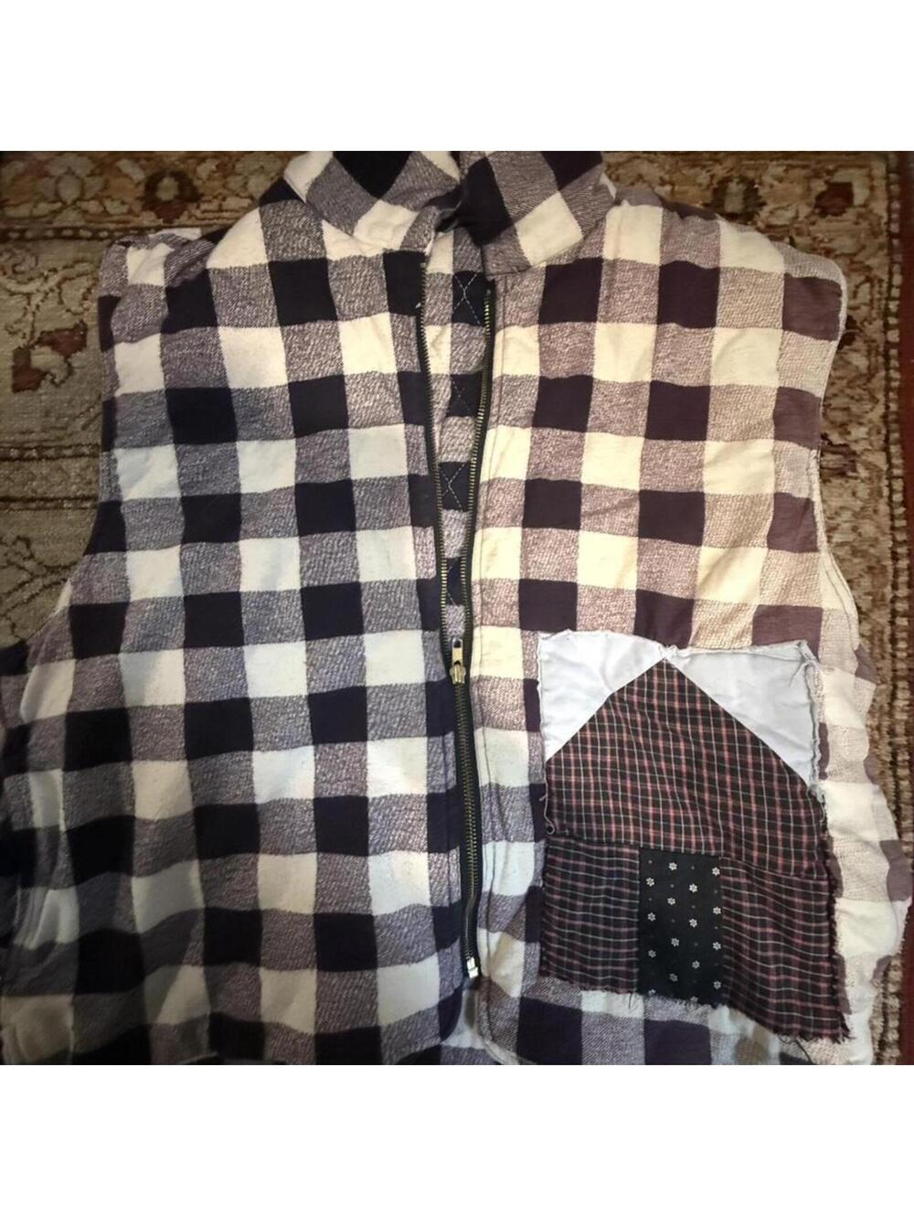 Upcycled plaid gingham vest with house quilted patchwork details #grunge #skater